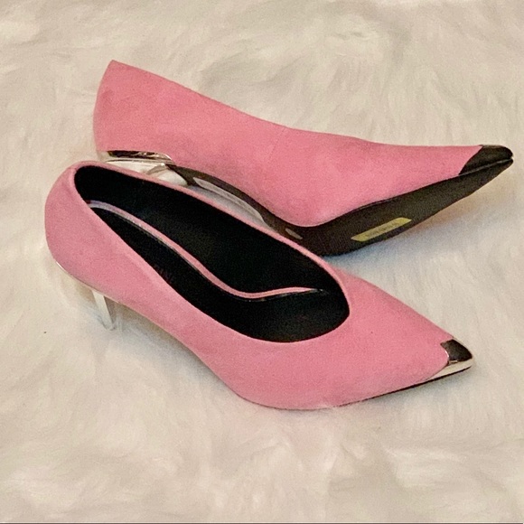 Pink Suede Western Pointy Toe Pumps - Picture 4 of 6